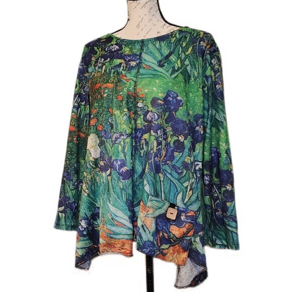 Jess & Jane Iris Impressionist Pocket Tunic Top XL - Artsy Cottage Lagenlook - Picture 1 of 4